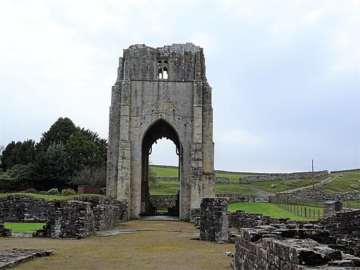 Shap Abbey tower and nave ruins, Cumbria - view from the west