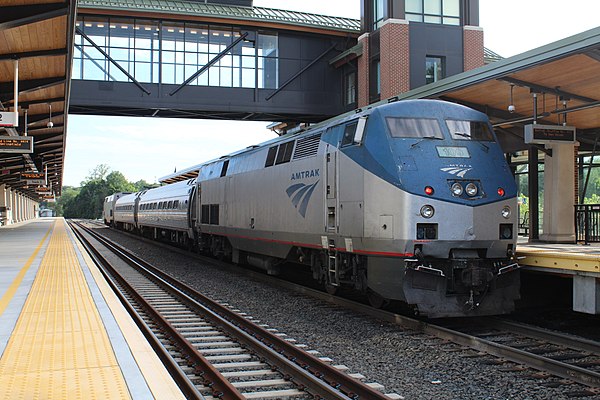 A southbound Amtrak Shuttle at Berlin station in July 2019