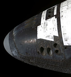 RCS thrusters on the nose of Discovery, a Space Shuttle orbiter. Shuttle front RCS.jpg