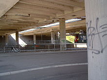 The railway tracks run under the Hillerod Motorway at the station SkovbrynetSation-14.JPG