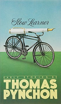 Book cover illustration of a massive white fountain pen seated on a bicycle