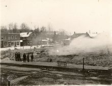 Smoking ruins of the Sproule Block. Sproule block fire Flesherton.jpg