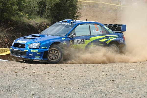 Petter Solberg with a Subaru Impreza WRC05 at the 2005 event