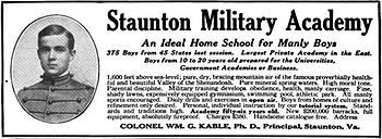 Advertisement circa 1916 Staunton Military Academy ad ca1916.jpg