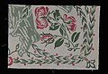 Stofstaal, katoen met rozen dessin in roze en groen, Kralingse Katoenmaatschappij, “2489”, objectnr 23604-23.JPG