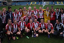 Sunderland AFC Ladies celebrating after becoming the 2014 champions of the WSL2. Sunderland AFC Ladies promotion celebration.jpg