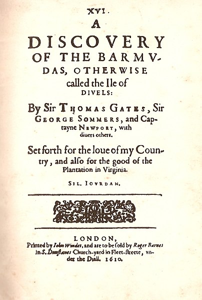 Sylvester Jordain's A Discovery of the Barmudas, 1610