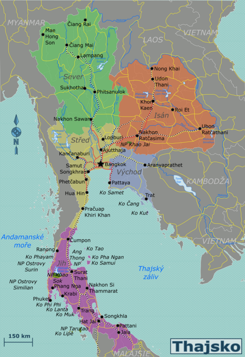 Mapa regionů Thajska