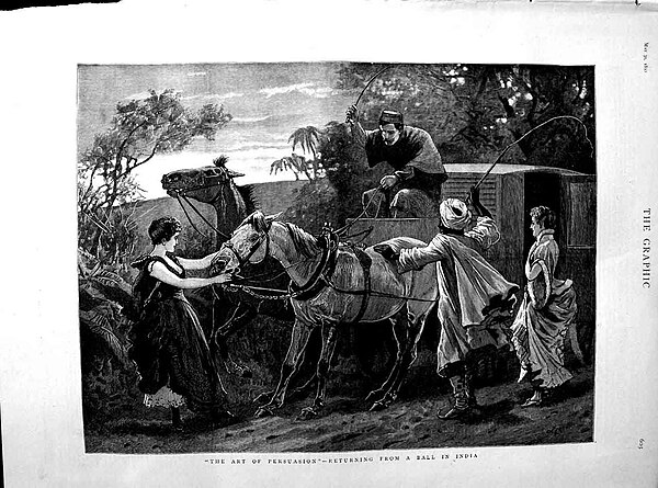 'The art of persuasion'— returning from a ball in India from "The Graphic", 1890