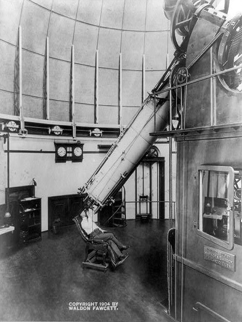 26-inch Warner & Swasey refractor, U.S. Naval Observatory, 1904. Warner & Swasey name is visible on plate attached to telescope mount at lower right.