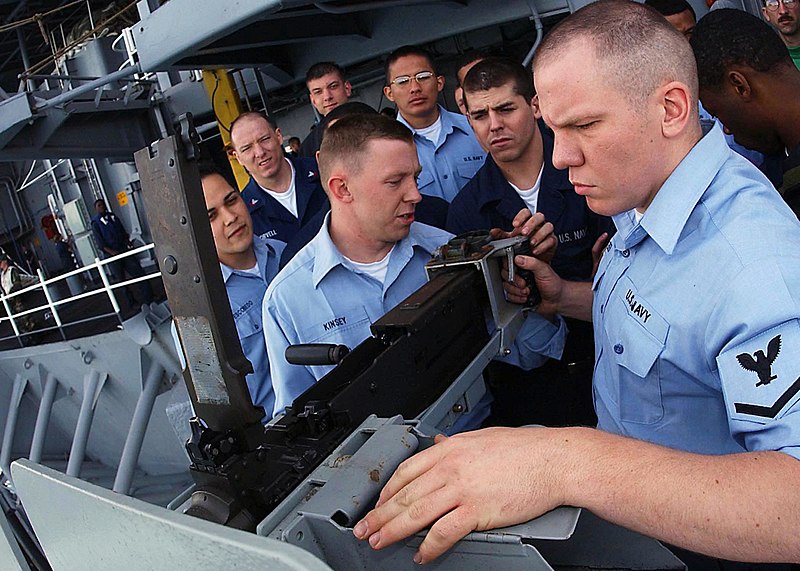 File:US Navy 050405-N-2198V-003 Gunner's Mates conduct force protection training using the .50 caliber machine gun aboard the Nimitz-class aircraft carrier USS Carl Vinson (CVN 70).jpg