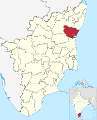 मानचित्र जिसमें विलुप्पुरम ज़िला Viluppuram district விழுப்புரம் மாவட்டம் हाइलाइटेड है