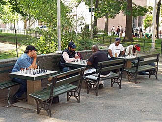 Chess players in the southwest corner of the park Washington Square Park Chess Players by David Shankbone.jpg
