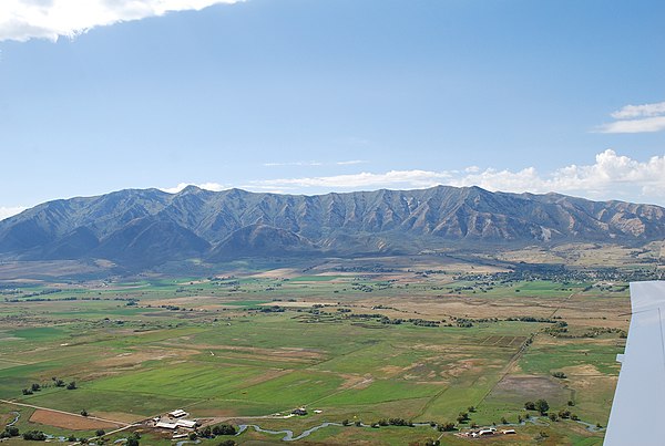 Aerial view of the Wellsville Mountains at the southwestern end of the Cache Valley, September 2009