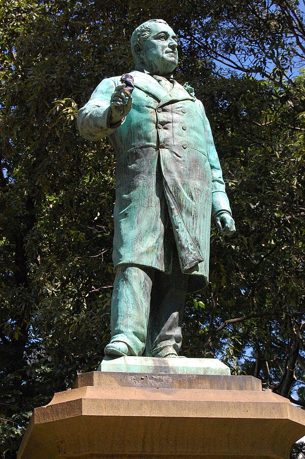 A (vandalised) statue of Dalley in Sydney