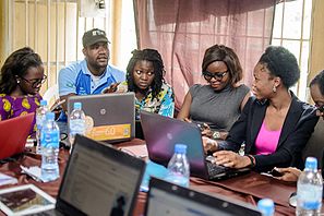 Image of delegates at the Edit-a-Thon tagged Women on Social Civic and Humanity