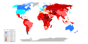 Mapa-múndi que mostra os níveis de percepção de corrupção