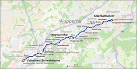 Rota da ferrovia suspensa de Wuppertal