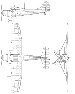 Yakovlev Yak-12 3-view line drawing.svg