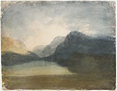 View across Llanberis Lake toward Snowdon - William Turner - Tate Britain