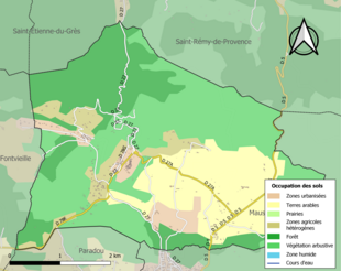 Barevná mapa znázorňující využití půdy.