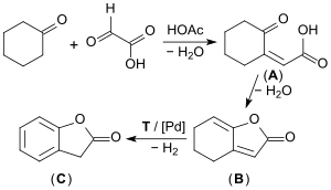 Industrielle Synthese von 2-Cumaranon aus Cyclohexanon und Glyoxylsäure