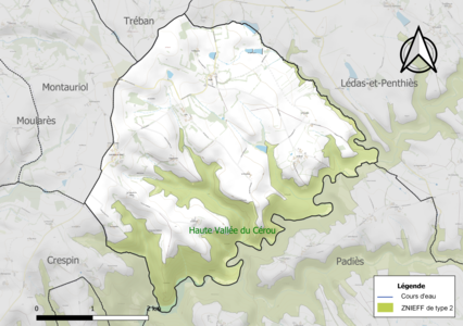 Carte de la ZNIEFF de type 2 sur la commune.