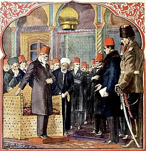 March 3, 1924: Turkey abolishes the Caliphate, political-religious leader of Islam in the Middle East, after 407 years Abolition of the Caliphate, The Last Caliph, Le Petit Journal illustre, 16 March 1924.jpg