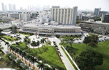 Jackson Memorial Hospital in Miami, the primary teaching hospital of the University of Miami's Leonard M. Miller School of Medicine and the largest hospital in the United States with 1,547 beds Aerial-Picture-of-Jackson-e1445995779731.jpg