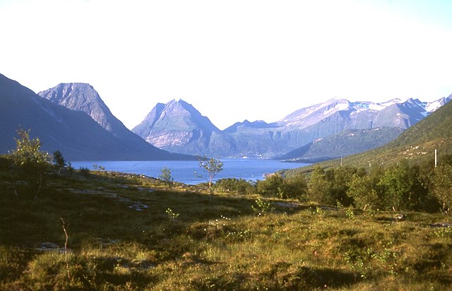 The Aldersund in Helgeland, Norway separates the island of Aldra (left side) from the continent