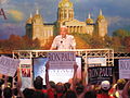 Ron Paul speaking at the Ames Straw Poll in 2011; Ron Paul came in second, less than one percent from the person in first place; Photo by IowaPolitics.com