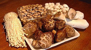 A selection of edible mushrooms eaten in Asia Asian mushrooms.jpg