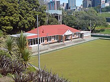 The building and grounds of the Auckland Bowling Club on Stanley Street. Auckland Bowling Club Fields.jpg