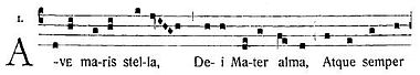 Beginning of "Ave maris stella" in the 1912 Antiphonale Romanum AveMarisStellaChant.jpg