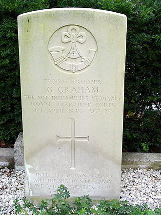 Gravestone of Trooper G. Graham, Nottinghamshire Yeomanry. Barchem G.Graham.jpg