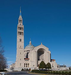 Campanile at the Basilica of the National Shrine of the Immaculate Conception, Washington, D.C., paid for by the Knights of Columbus; known as "The Knight's Tower". (1959)