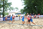 Deutsch: Beachhandball Europameisterschaften 2019 (Beach handball Euro); Tag 1: 2. Juli 2019 – Männer, Vorrunde Gruppe C, Schweiz-Ukraine 2:1 (22:23, 17:14, 9:6) English: Beach handball Euro; Day 1: 2 July 2019 – Men Preliminary Round Group C – Switzerland-Ukraine 2:1 (22:23, 17:14, 9:6)