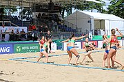 Deutsch: Beachhandball Europameisterschaften 2019 (Beach handball Euro); Tag 2: 3. Juli 2019 – Frauen, Vorrunde Gruppe D, Ukraine-Deutschland 2:0 (23:22, 32:24) English: Beach handball Euro; Day 2: 3 July 2019 – Women Preliminary Round Group D – Ukraine-Germany 2:0 (23:22, 32:24)