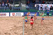 Deutsch: Beachhandball Europameisterschaften 2019 (Beach handball Euro); Tag 4: 5. Juli 2019 – Frauen, Viertelfinale, Kroatien-Ukraine 2:0 (21:20, 21:18) English: Beach handball Euro; Day 4: 5 July 2019 – Quarter Final Women – Croatia-Ukraine 2:0 (21:20, 21:18)