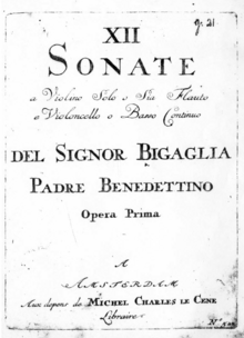 XII Sonate a Violino Solo o sia Flauto'nun başlık sayfası, Amsterdam: Le Cène, yaklaşık 1722