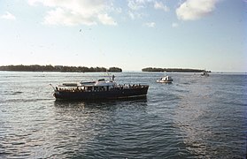 Boat filled with Cuban refugees arriving at Key West.