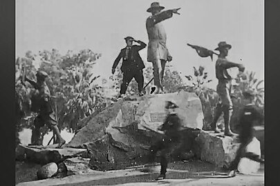 Buster Keaton in Hard Luck 1921 at Otis group statues in MacArthur Park Los Angeles.jpg