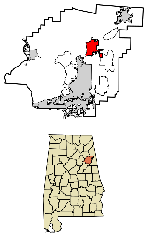 Location of Jacksonville in Calhoun County, Alabama.