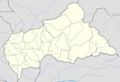 Mapa konturowa Republiki Środkowoafrykańskiej, na dole nieco na lewo znajduje się punkt z opisem „Barthelemy Boganda Stadium”