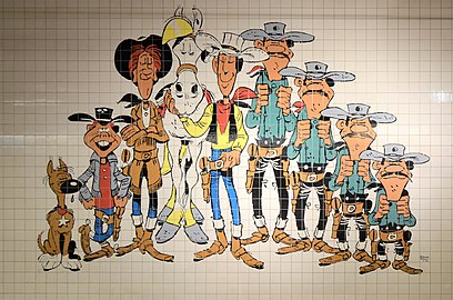 Charleroi - Parc (metróállomás) - Lucky Luke - főszereplők - kerámia - 01.jpg