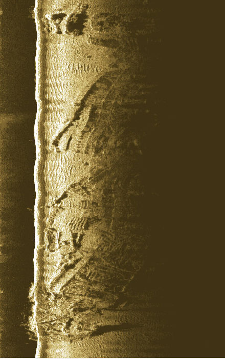 Sidescan sonar image of the wreck site on heading 215°magnetic
