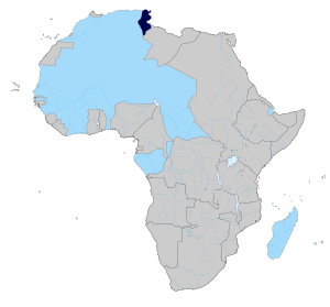 Tunisia (albastru închis) posesiunile franceze în Africa (albastru deschis) 1913