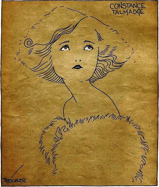 Drawing of actress Constance Talmadge by Treichler, page 40 of the December 1921 Screenland.