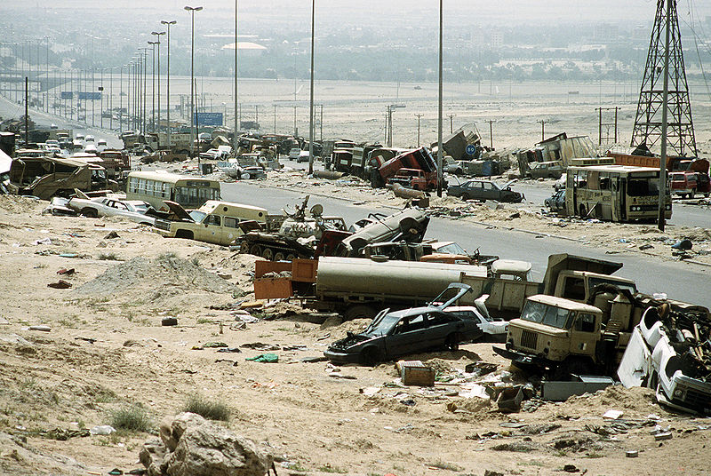 File:Demolished vehicles line Highway 80 on 18 Apr 1991.jpg