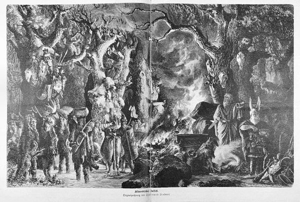 Illustration of an ancient Nordic Yule festival (Die Gartenlaube, 1880)